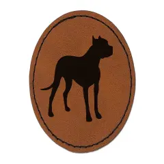American Pit Bull Terrier Dog Solid Round Iron-On Engraved Faux Leather Patch Applique - 2.5" Brown