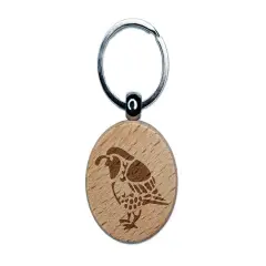 Southwestern Style Tribal Quail Bird Engraved Wood Round Keychain Tag Charm