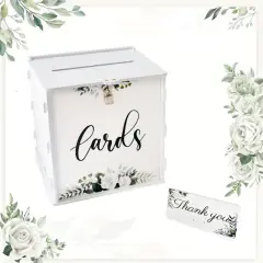 White Wedding Card Box with Lock Eucalyptus DIY Envelope Money Box for Birthday Party Baby Shower Wedding Decor for Reception