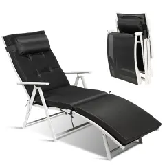 Outdoor Lightweight Folding Chaise Lounge Chair Black