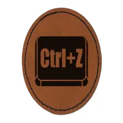 Ctrl Z Undo Button Round Iron-On Engraved Faux Leather Patch Applique - 2.5" Brown