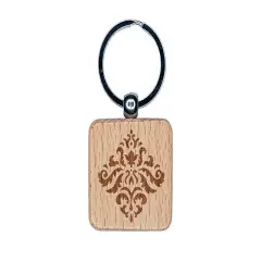 Decorative Floral Diamond Pattern Engraved Wood Square Keychain Tag Charm