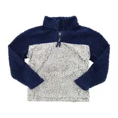 Unisex Sherpa Fleece Quarter Zip Pullover | RADYAN&reg; Navy/ frosty grey