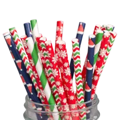 Kitcheniva Biodegradable Paper Straws Pattern Color 100 to 200 Pcs Christmas