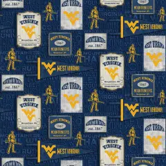 Sykel Enterprises-West Virginia University Cotton Fabric-West Virginia Mountaineers Vintage Pennant Cotton Quilting Fabric