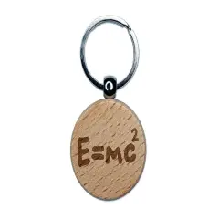 Einstein Equation for Energy and Mass Formula Engraved Wood Round Keychain Tag Charm