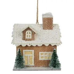 Northlight Battery Operated Lighted Rustic House Christmas Ornament - 4" - Beige