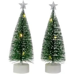 Northlight LED Lighted Mini Bottle Brush Pine Christmas Village Trees - Warm White - Set of 2 Green
