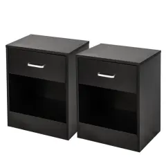 Set of 2 Bedroom Nightstand End Side Bedside Table W/Drawer Storage. Black