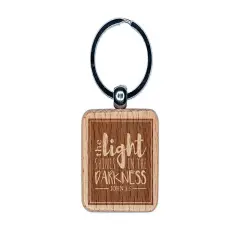 Inspirational The Light Shines in the Darkness Bible Verse Engraved Wood Square Keychain Tag Charm