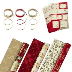 Hallmark 6" Small Holiday Gift Bag Set (Pack of 5; Red, White and Kraft) Snowflakes, Stripes, Merry