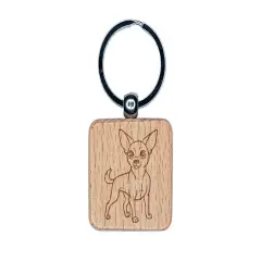 Charming Chihuahua Pet Dog Engraved Wood Square Keychain Tag Charm