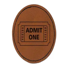 Classic Admit One Movie Raffle Ticket Round Iron-On Engraved Faux Leather Patch Applique - 2.5" Brown