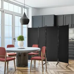 4-Panel Foldable Room Divider Privacy Screen with Steel Frame Black
