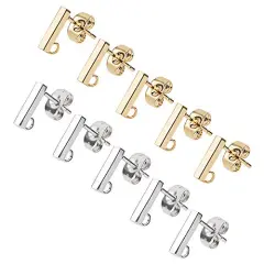 40 Pieces Hypoallergenic Stud Earring with Loop Rectangle Earring with Ear Nut 0.8mm Pin Stainless Steel Earring Posts for DIY Earrings Jewelry Making