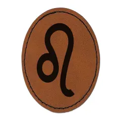 Leo Horoscope Astrological Zodiac Sign Round Iron-On Engraved Faux Leather Patch Applique - 2.5" Brown