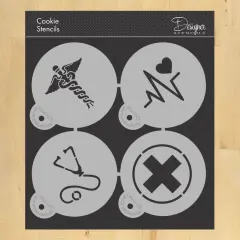 Medical Symbols Cookie Stencil Set | C992 by Designer Stencils | Cookie Decorating Tools | Baking Stencils for Royal Icing, Airbrush, Dusting Powder | Reusable Plastic Food Grade Stencil for Cookies | Easy to Use & Clean Cookie Stencil