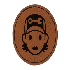Occupation Mechanic Engineer Woman Icon Round Iron-On Engraved Faux Leather Patch Applique - 2.5" Brown
