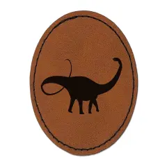 Apatosaurus Dinosaur Solid Round Iron-On Engraved Faux Leather Patch Applique - 2.5" Brown