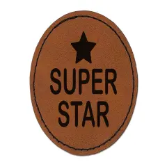 Super Star Fun Text Teacher School Round Iron-On Engraved Faux Leather Patch Applique - 2.5" Brown