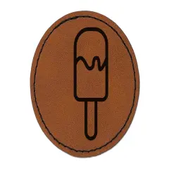 Popsicle Ice Cream on Stick Summer Round Iron-On Engraved Faux Leather Patch Applique - 2.5" Brown