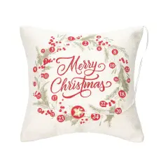 "Merry Christmas" Wreath Mini Advent Calendar Accent Pillow 13.5" x 13.5"