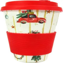 TINYMILLS Christmas Tree Red Vintage Truck Holiday 14oz Travel Mug - Eco-Friendly Reusable Plant Fiber Travel Mug