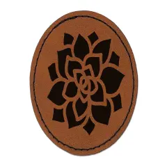 Succulent Plant Round Iron-On Engraved Faux Leather Patch Applique - 2.5" Brown