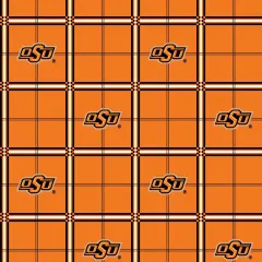 Sykel Enterprises-Oklahoma State University Flannel Fabric-Oklahoma State OSU Cowboys Plaid Cotton Flannel Fabric