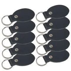 Oval Leather Keychains Kit &ndash; Full-Grain Latigo, DIY Personalization Ready, 10 Pack Black