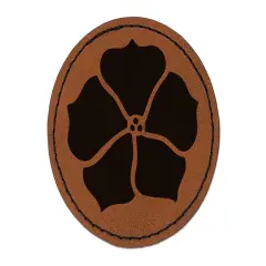 Petunia Annual Flower Round Iron-On Engraved Faux Leather Patch Applique - 2.5" Brown