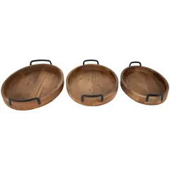 Northlight Acacia Wood Trays with Metal Handles - Set of 3 - 21.75" Brown