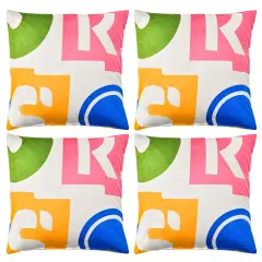 Costway 4 PCS Square Throw Pillows Removable & Washable Velvet Pillow 18''x18'' Pink