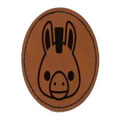 Witty Donkey Mule Head Round Iron-On Engraved Faux Leather Patch Applique - 2.5" Brown