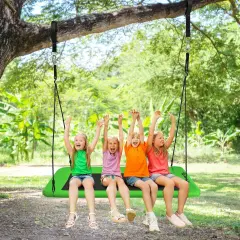 60 Inch Tree Swing with Strong Steel Frame and Oxford Cloth Seat for Garden Yard and Family Fun Green