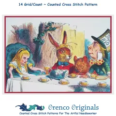 Mad Hatter Tea Party Counted Cross Stitch Pattern by John Tenniel