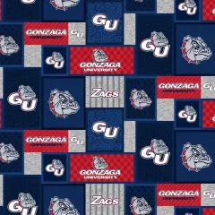 Sykel Enterprises-Gonzaga University Fleece Fabric-Gonzaga Bulldogs College Patch Fleece Blanket Fabric-Sold by the yard