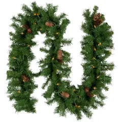Northlight 9' x 12" Pre-Lit Dakota Red Pine Artificial Christmas Garland, Clear AlwaysLit Lights Green