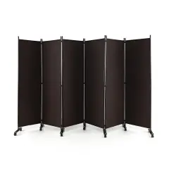 6 Panel 5.7 Feet Tall Rolling Room Divider on Wheels Brown