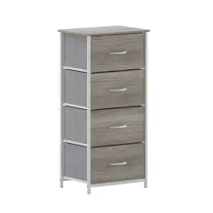 Emma and Oliver Marley 4 Drawer Storage Dresser with Cast Iron Frame, Wood Top and Easy Pull Engineered Wood Drawers with Wooden Handles LightNatDrawer/White