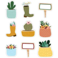 Carson Dellosa Grow Together 36-Piece Garden Decor, Modern Farmhouse Gardening Boots, Signs, Plant Pot, and Flower Cutouts for Bulletin Board, and Spring Decorations