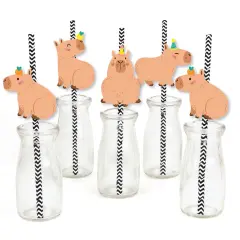 Big Dot of Happiness Capy Birthday - Paper Straw Decor - Capybara Party Striped Decorative Straws - Set of 24
