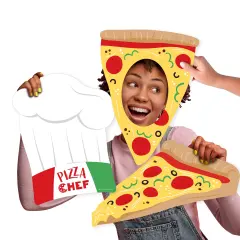 Big Dot of Happiness Pizza Party Time - Chef Hat and Pizza Slice Decorations - Baby Shower or Birthday Party Large Photo Props - 3 Pc