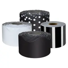 Carson Dellosa 4 Rolls of 260 Ft of Scallop Black and White Bulletin Board Borders, Striped, Polka Dot Black and White Borders for Bulletin Board & Classroom D&eacute;cor, 65 Ft Per Roll