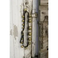 Weaver Leather Sleigh Bells Strap, Solid Brass 13 Bell Door, Wreath, Swag, or Wall Hanger, 4 ft Black Double Leather Strap