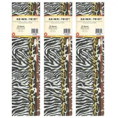 Tissue Paper, Animal Print Assortment, 20" x 30", 20 Sheets Per Pack, 3 Packs