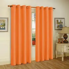 J&V TEXTILES 2 Panels Solid Grommet Faux Silk Window Curtain Drapes Treatment in 84" Length Orange