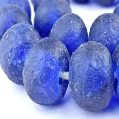 Super Jumbo Recycled Glass Beads - Beaded Wall Hangings - Extra Large African Sea Glass Beads 32-35mm - The Bead Chest (Blue)