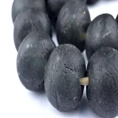 Super Jumbo Recycled Glass Beads - Beaded Wall Hangings - Extra Large African Sea Glass Beads 32-35mm - The Bead Chest (Black)