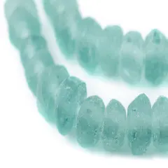 The Bead Chest Clear Marine Recycled Glass Beads 11mm Rondelle &ndash; Sea Glass Green Disk, Large Hole 23-Inch Strand, Handmade Fair Trade from Java, Indonesia I Approximately 50 Beads
